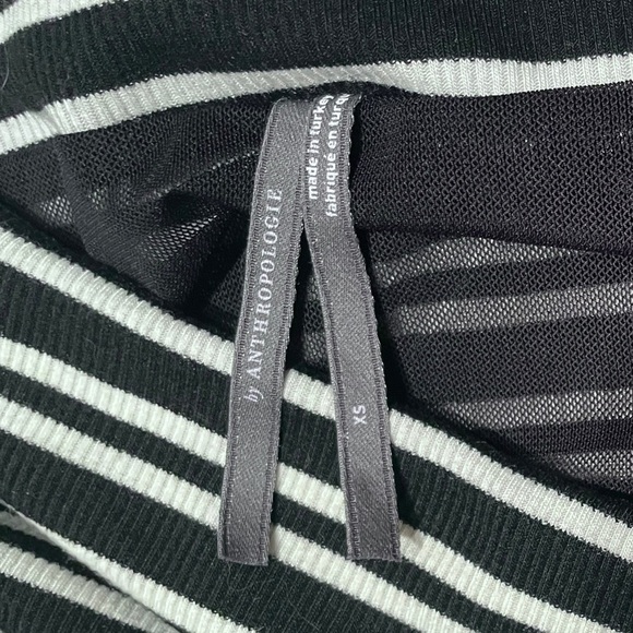 Anthropologie Mock-Neck Ribbed Knit Ruched Dress in Striped Black & White sz XS - Picture 4 of 5